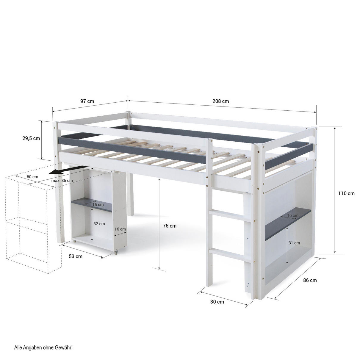 HOCHBETT 90/200 cm in weiß mit Schreibtisch - Weiß, Holz - Homestyle4u