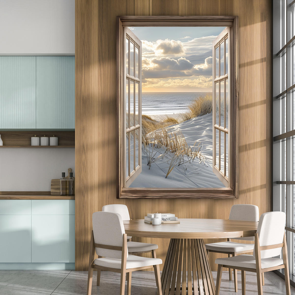 LEINWANDBILD Ausblick - Strand - Dünen - Meer - Natur Deko Groß 90x140 cm - Sandfarben, Textil (90/140cm) - MuchoWow