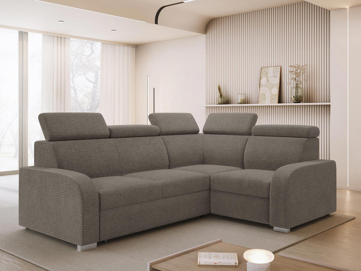 ECKSOFA Oslo 2rR1 80 - Silberfarben/Braun, Holz/Kunststoff (250/200cm) - MIRJAN24