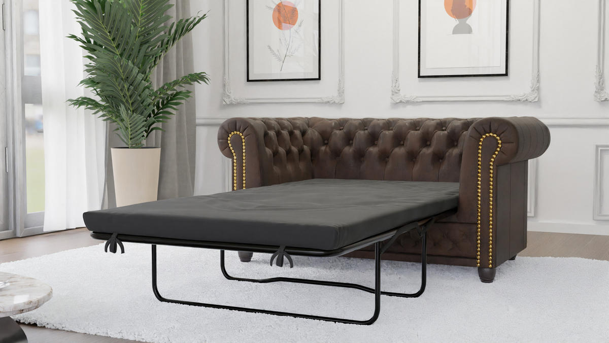 CHESTERFIELD-SOFA 2-sitzer mit Schlaffunktion Flux Dunkelbraun Microfaser Vintageoptik - Dunkelbraun/Braun, Holz/Textil (148/72/86cm) - S-Style Möbel