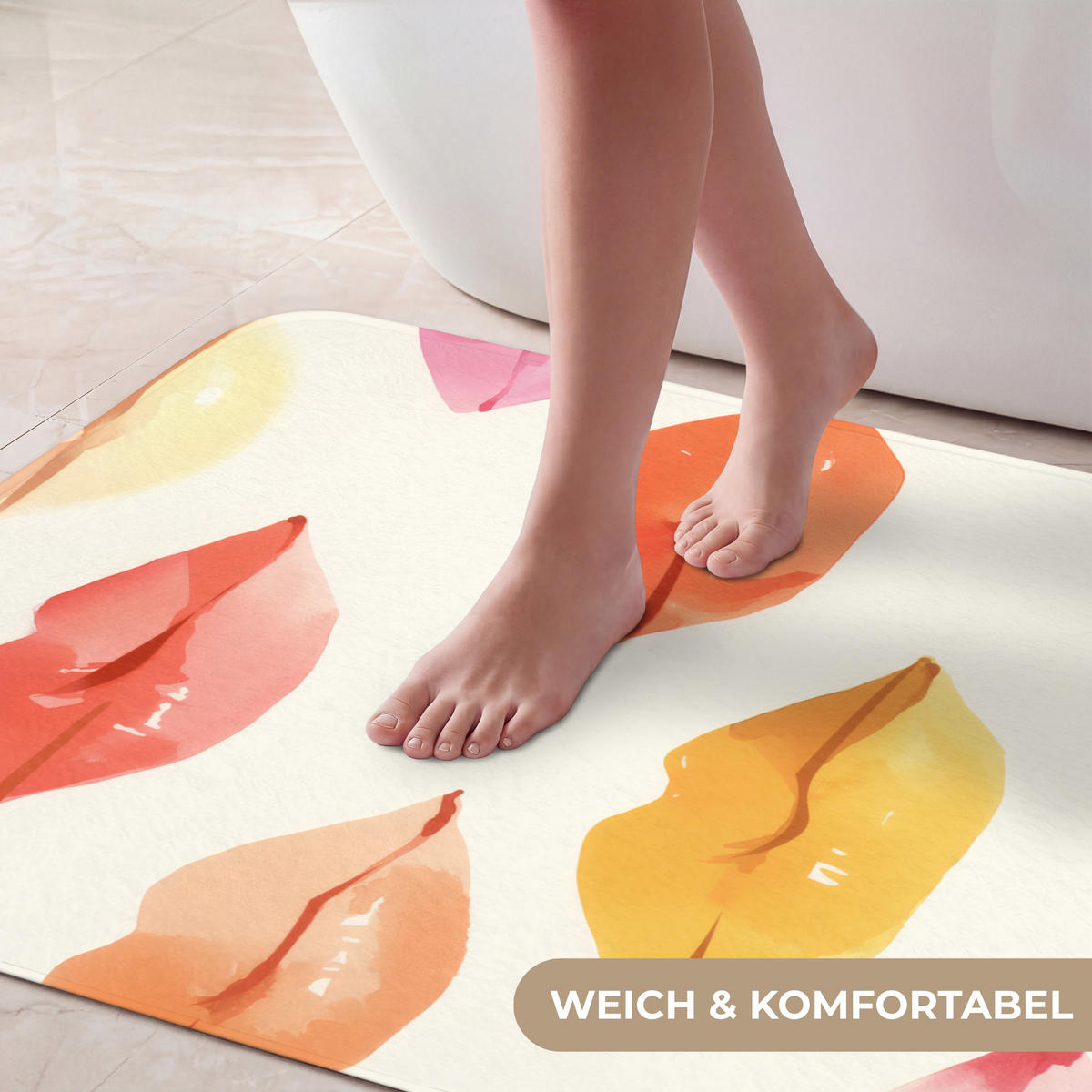 KOUPELNOVÁ PŘEDLOŽKA Rty - barevné - lesklé 60x90 cm - růžová, textil/plast (60/90cm) - OnlyWow
