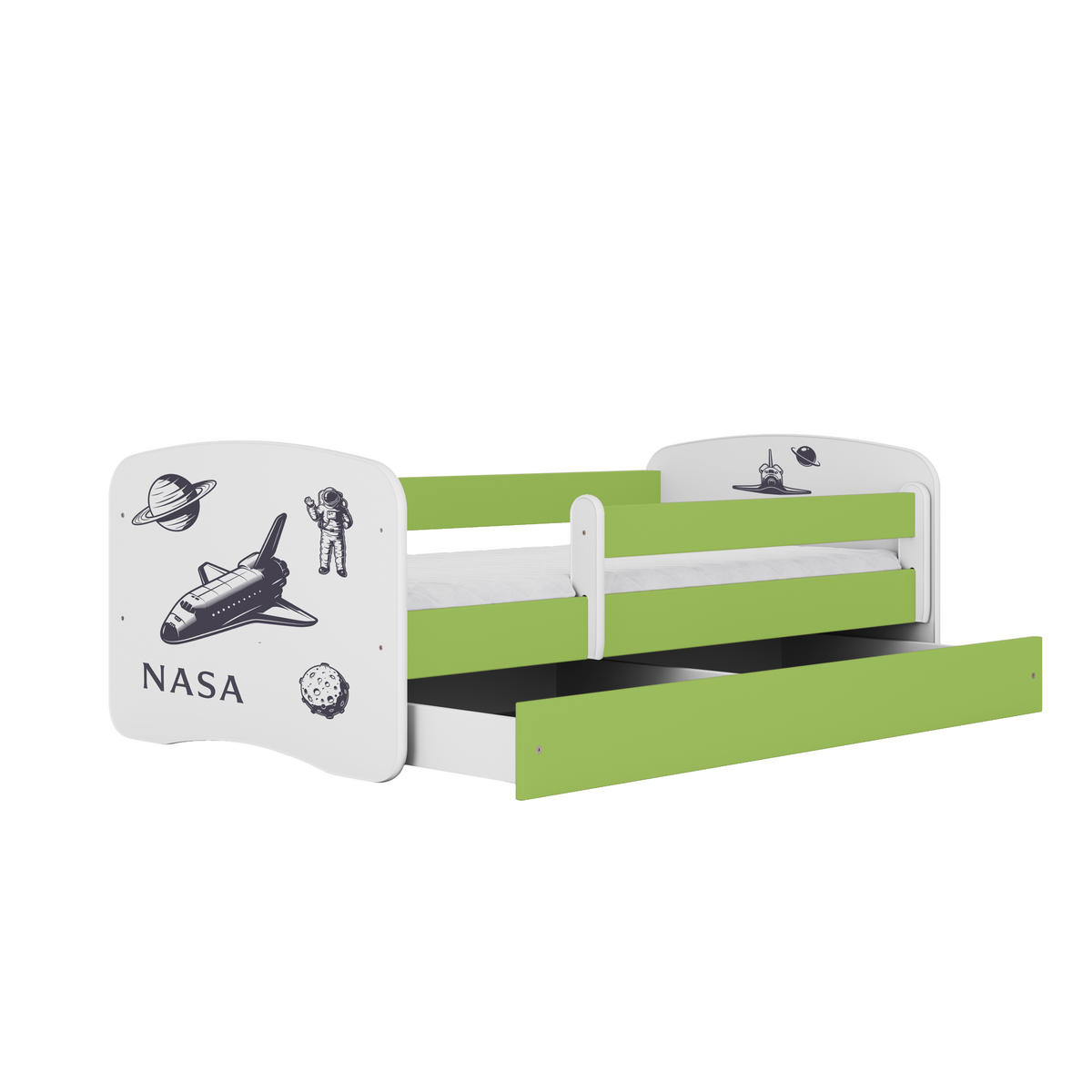 KINDERBETT NASA mit Schublade und Matratze 160/80 - Grün, Holzwerkstoff (80/160cm) - RAUMHIRSCH FURNITURE