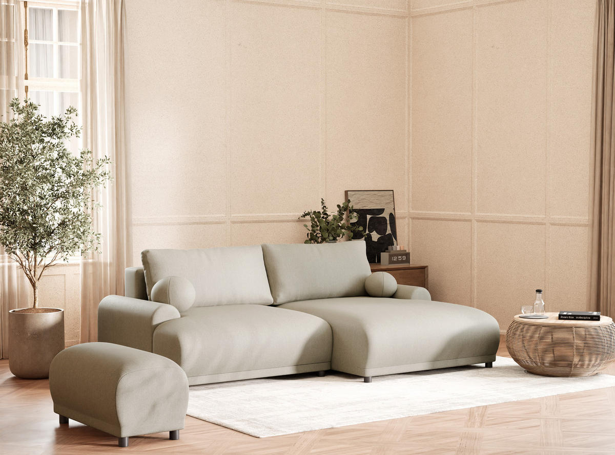 ECKSOFA MIT SCHLAFFUNKTION Tallin Beige Webstoff - Beige/Schwarz, Holz/Holzwerkstoff (240/145cm) - Maison de Reve