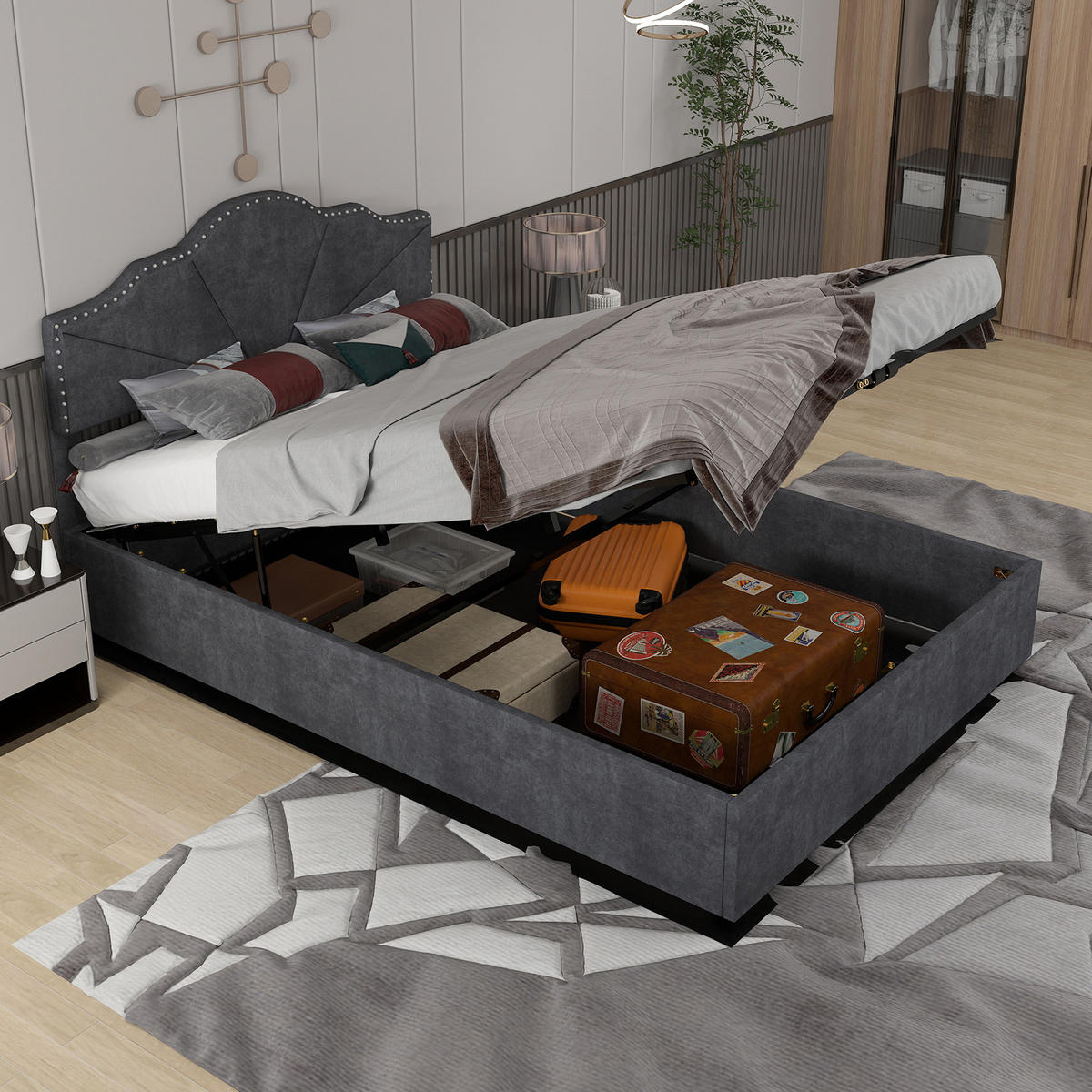 POLSTERBETT 140/200 cm in Grau Stoff - Grau, Holzwerkstoff/Textil (140/200cm) - WISHDOR