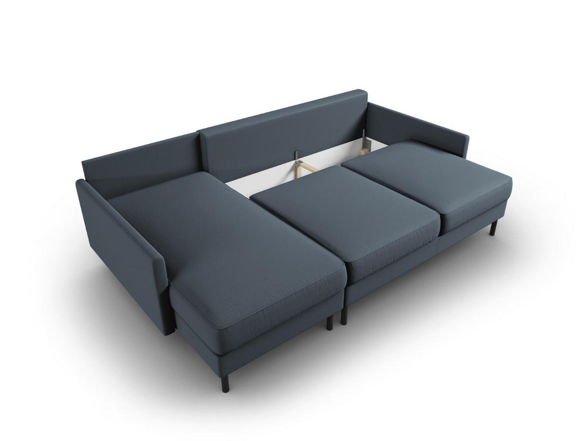 AUSKLAPPBARES-ECKSOFA links mit Container Scott aus strukturiertem Stoff blau 5 Sitzplätze - Blau, Textil (142/212cm) - Micadoni