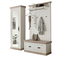 GARDEROBENKOMBINATION Pinie weiß, Oslo Pinie Landhaus, Garderobe Set 3-tlg., 190 x 201 cm - Weiß/Pinienfarben, Holzwerkstoff/Metall (190/201/45cm) - Furn.Design
