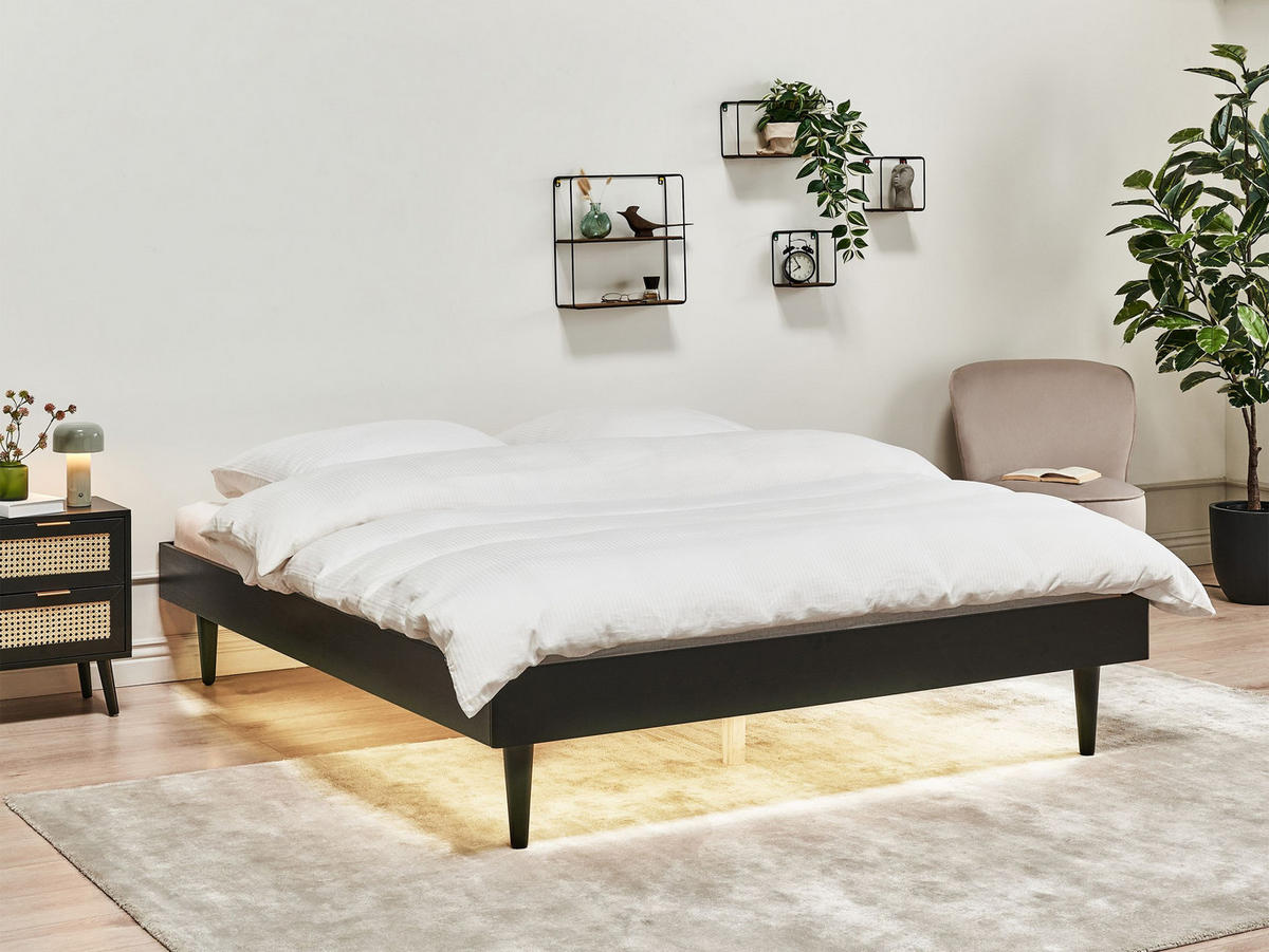 BETT mit LED 160x200 cm Schwarz Toucy - Schwarz, Holz (160/200cm) - Beliani
