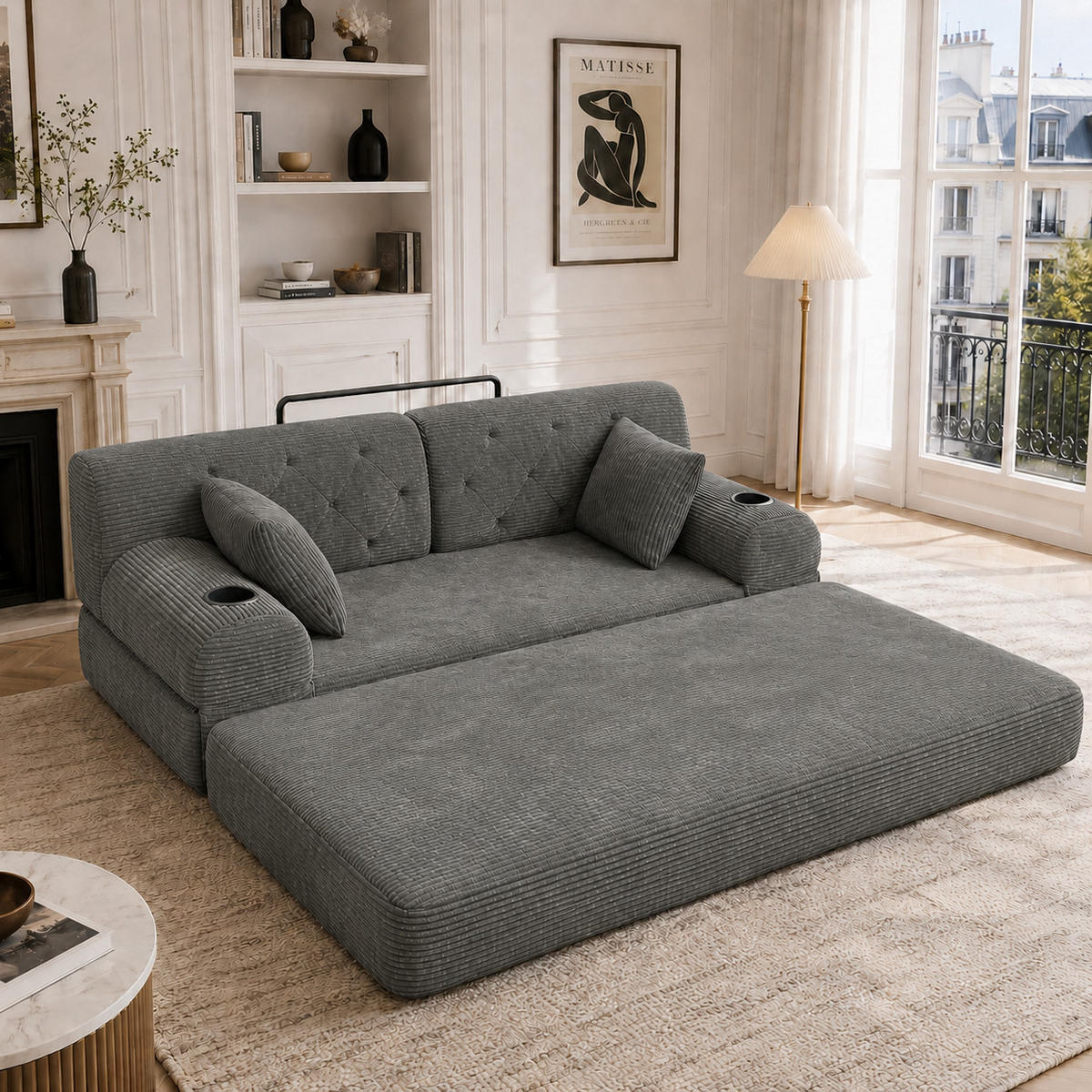 SCHLAFSOFA 2-Sitzer mit Schlaffunktion 168 x 80 cm Cord Dunkelgrau - Dunkelgrau, Kunststoff (80/81/168cm) - Meubliv