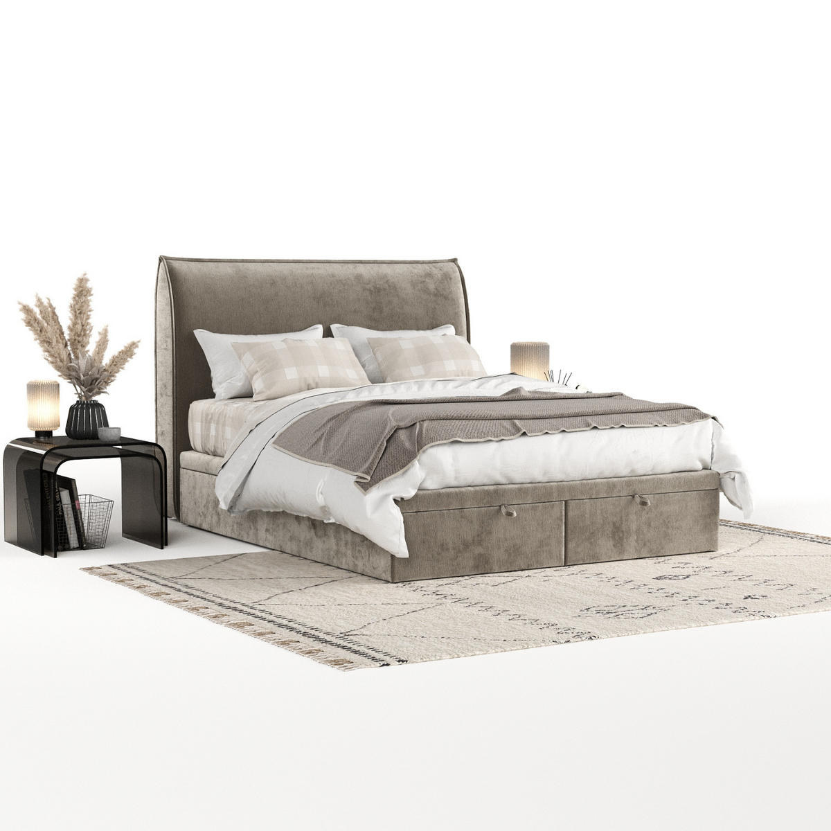 POLSTERBETT Tuvalu mit Stauraum 120/200 cm Beige im Lotta Stoff - Beige/Schwarz, Holz/Holzwerkstoff (120/200cm) - AltaBeds