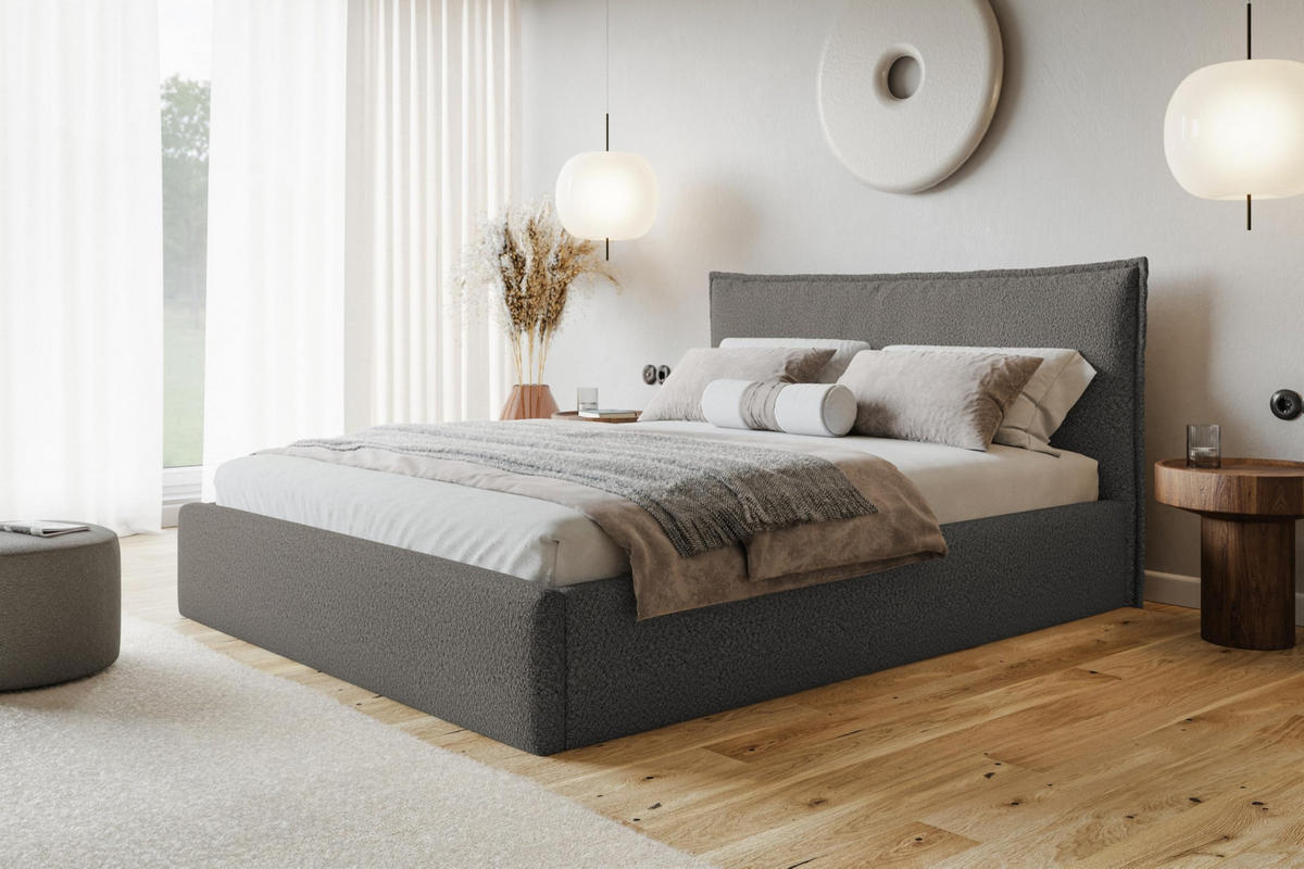 BETT 90x200 - Polsterbett mit Bettkasten und Metallrahmen - Modern Betten - Kuscheliger Catch-Me-Stoff - Kollektion Verona - Grau - Grau, Holz/Textil (90/200cm) - Alpi-Möbel