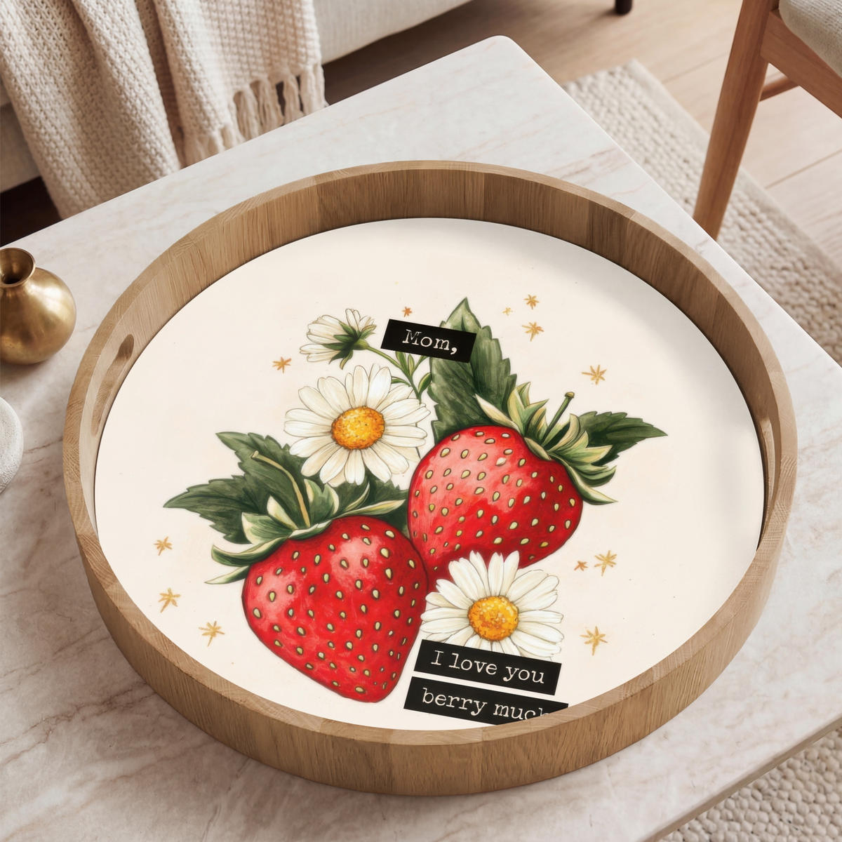 TABLETT - Erdbeeren - Gänseblümchen - Zitat - Sterne - 50x50 cm - Multicolor, Holz (50/5/5cm) - OnlyWow