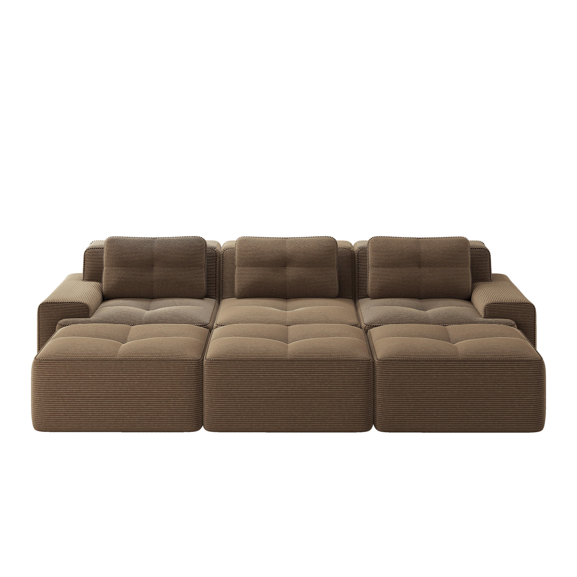 3-SITZER Sofa 293x177x69 cm aus Cordstoff rahmenlos modular mit 3 Hockern, braun - Braun, Textil (177/69/293cm)