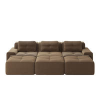 3-SITZER Sofa 293x177x69 cm aus Cordstoff rahmenlos modular mit 3 Hockern, braun - Braun, Textil (177/69/293cm)