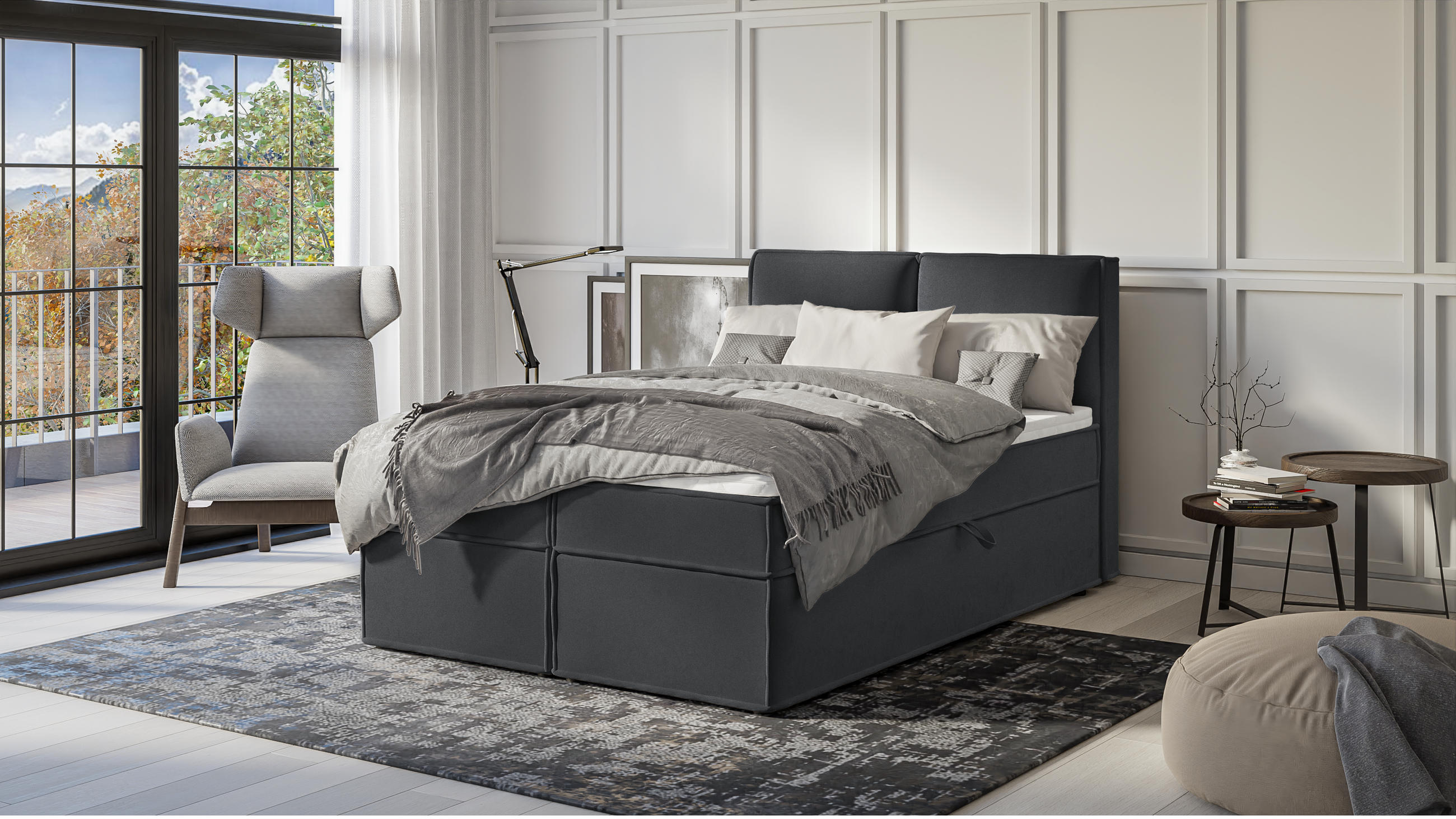 BOXBETT Eclipse 140/200 cm Graphit Luxusmicrofaser - Graphitfarben/Schwarz, Holz/Kunststoff (140/200cm) - S-Style Möbel