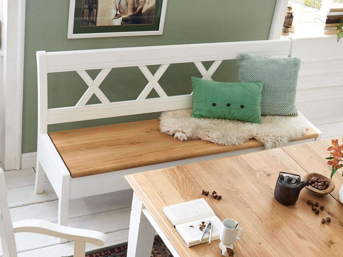 TRUHEN-SITZBANK Novara - Weiß/Braun, Holz (150/95/62cm) - Casamia Massive Möbel