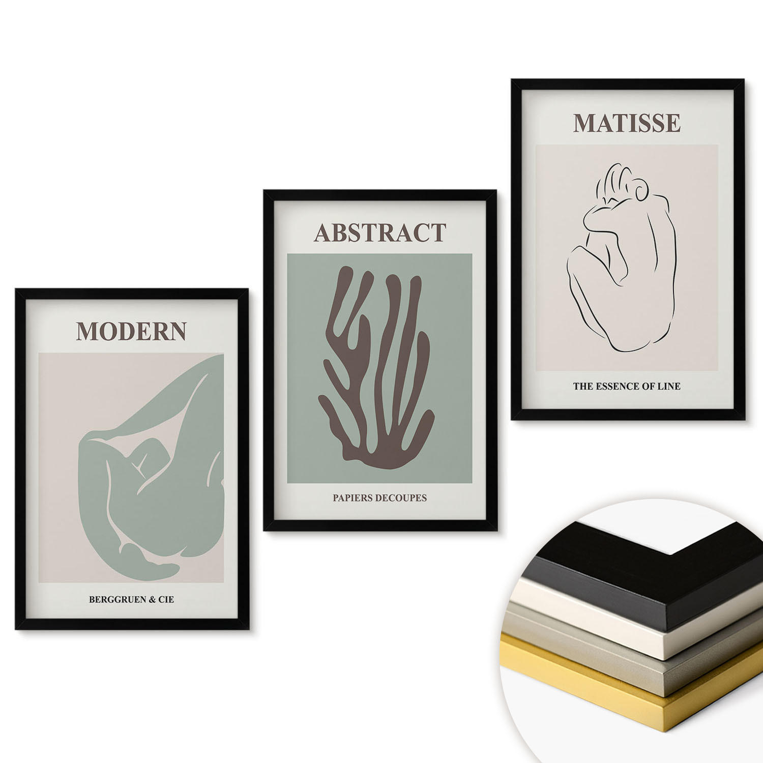WANDBILDER 3er-Set - 40x60 cm Schwarzer Rahmen - Matisses stilvolle abstrakte Gemälde - Schwarz, Kunststoff (40/60cm) - ArtPrintCave