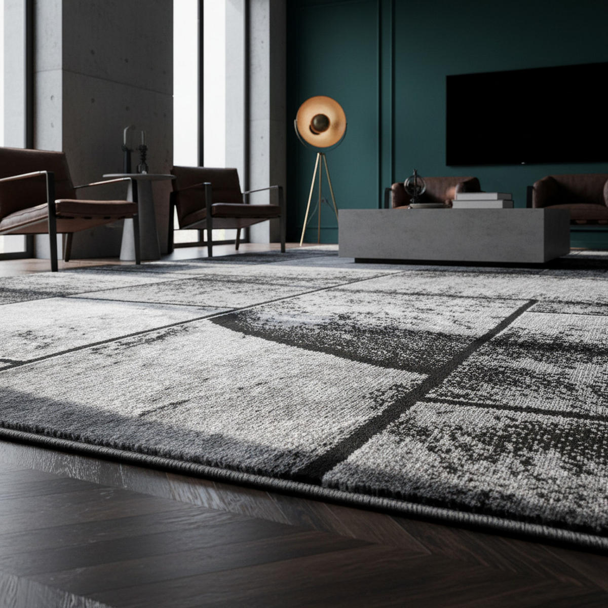 TEPPICH Kurzflor DRAU in Schwarz, in Steinoptik, 140 x 200 cm - Schwarz, Textil (140/200cm) - KADIMA DESIGN