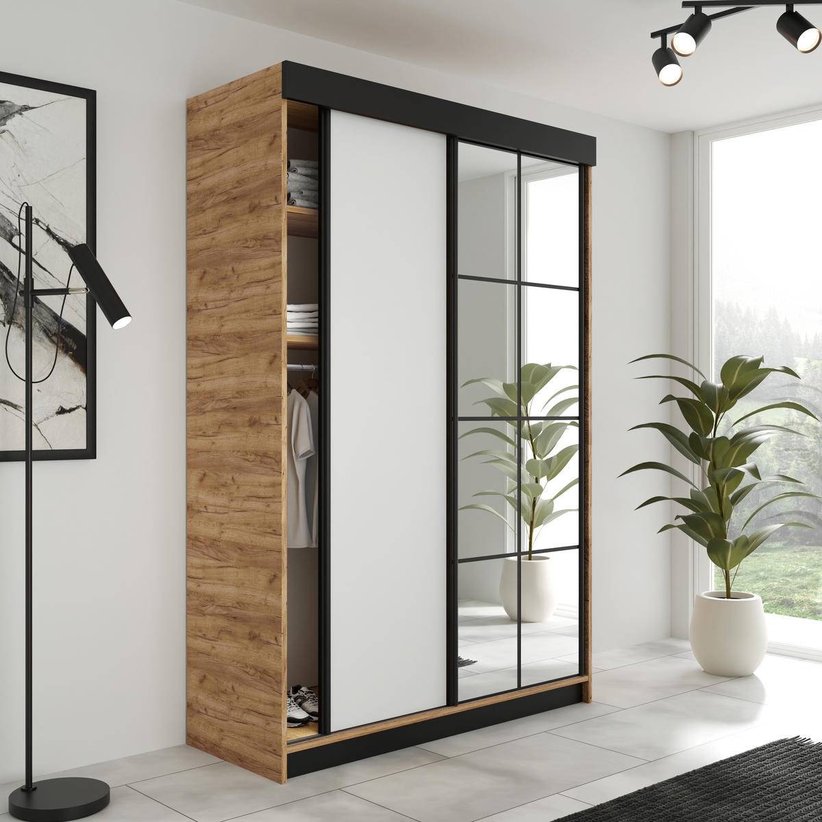 SCHIEBETÜRENSCHRANK LAMARO 167x205x59cm - Eiche Kraft Gold & Weiß - Honigeiche/Weiß, Holzwerkstoff (167/205/59cm) - Kier Furniture