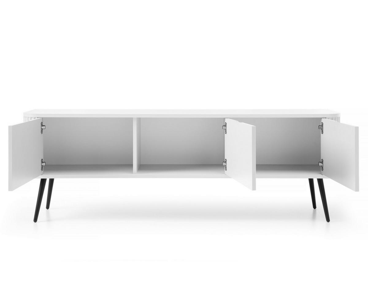 LOWBOARD Salvia 3T Weiß, Schwarz 168/56/39 cm – mit geriffelten Fronten und hohen Beinen - Schwarz/Weiß, Holzwerkstoff/Metall (168/56/39cm) - AX Living