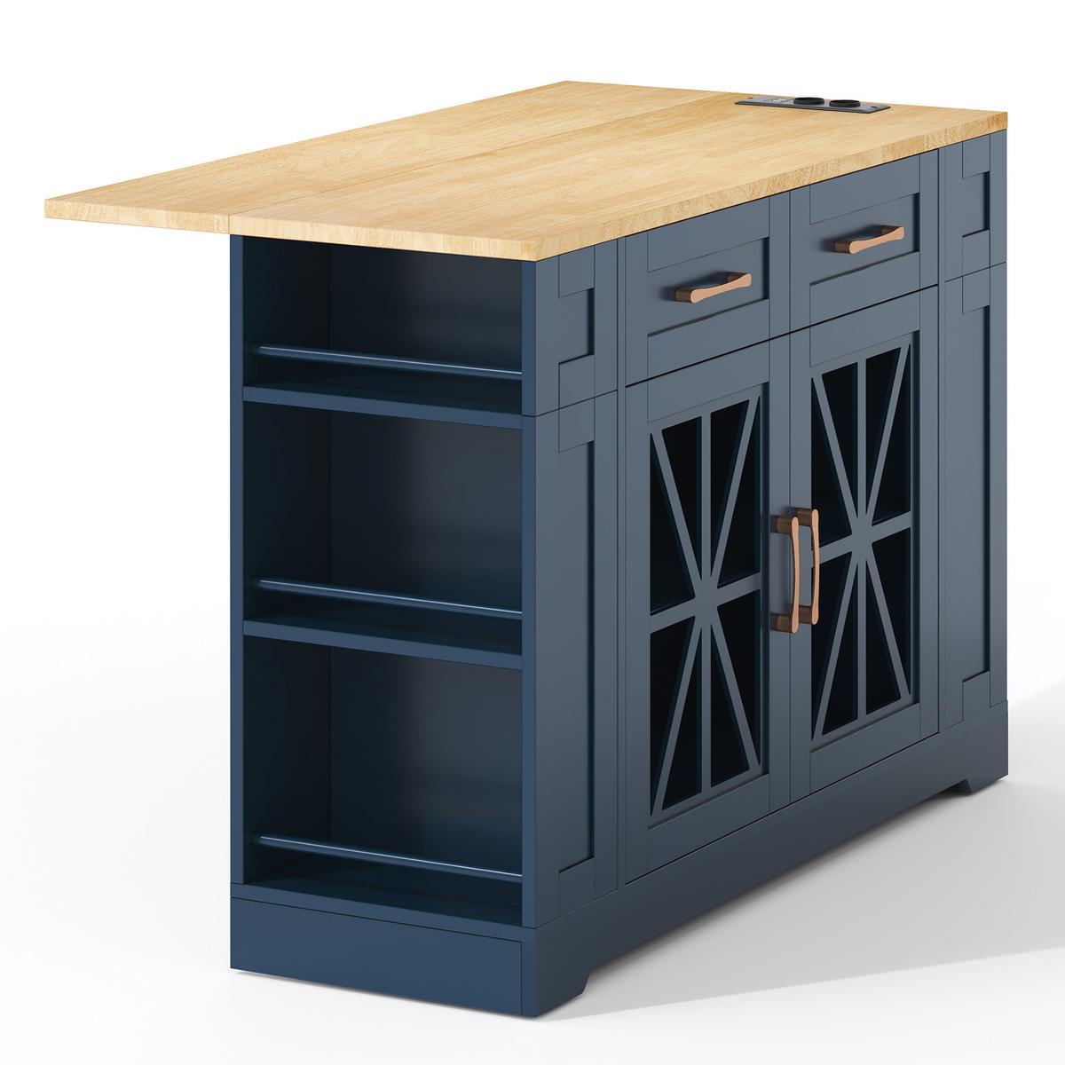 KÜCHENINSEL Blau-Natur 120/65/92 cm - Blau, Holzwerkstoff (120/92/65cm) - PANGIVO