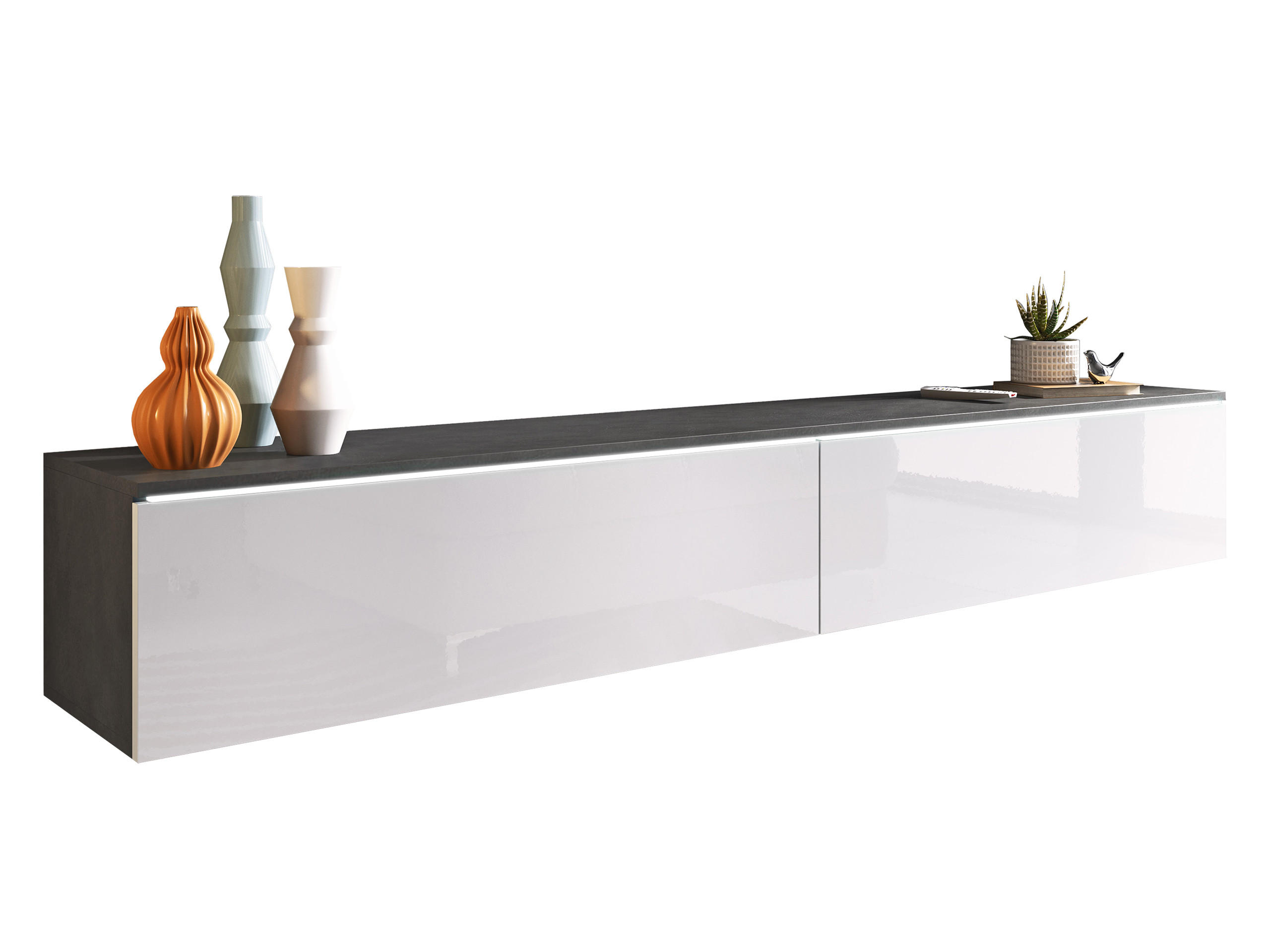 TV-LOWBOARD D180 mit weißer LED Beleuchtung - Dunkelgrau/Weiß Hochglanz, Holzwerkstoff/Kunststoff (180/30/33cm) - MIRJAN24
