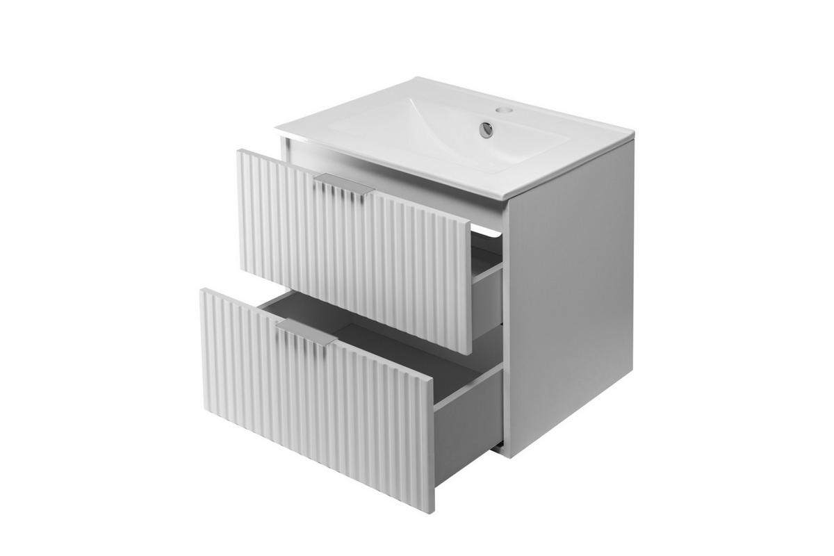 WASCHBECKUNTERSCHRANK, Weiß, 60 x 57 x 46 cm, Griff silber, ohne Arbeitsplatte - Silberfarben/Weiß, Holzwerkstoff (60/57/46cm) - 3XE LIVING