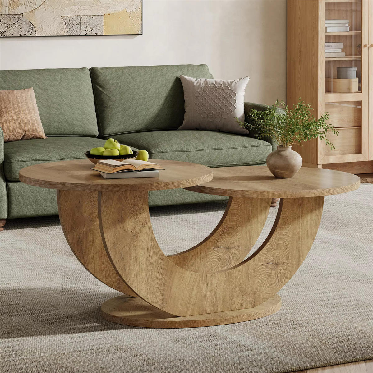 COUCHTISCH Rund 115 cm mit U-Gestell - Naturfarben, Holz (60/115/50cm) - Bomclap