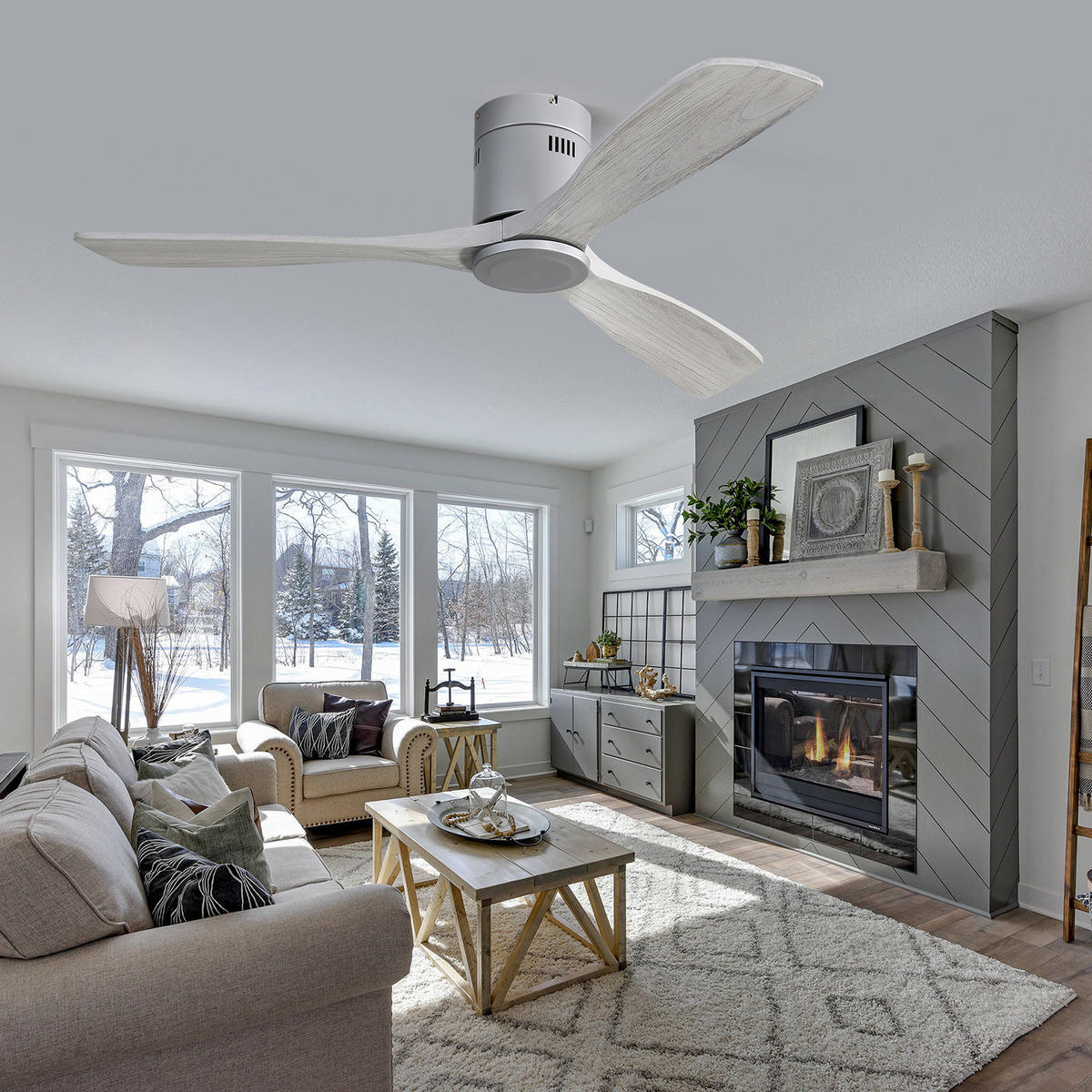 DECKENVENTILATOR DE-16313 52 Zoll mit 3 Holzflügeln & reversibel - Silberfarben, Holz/Metall (132/132/24.5cm) - ComfortXL