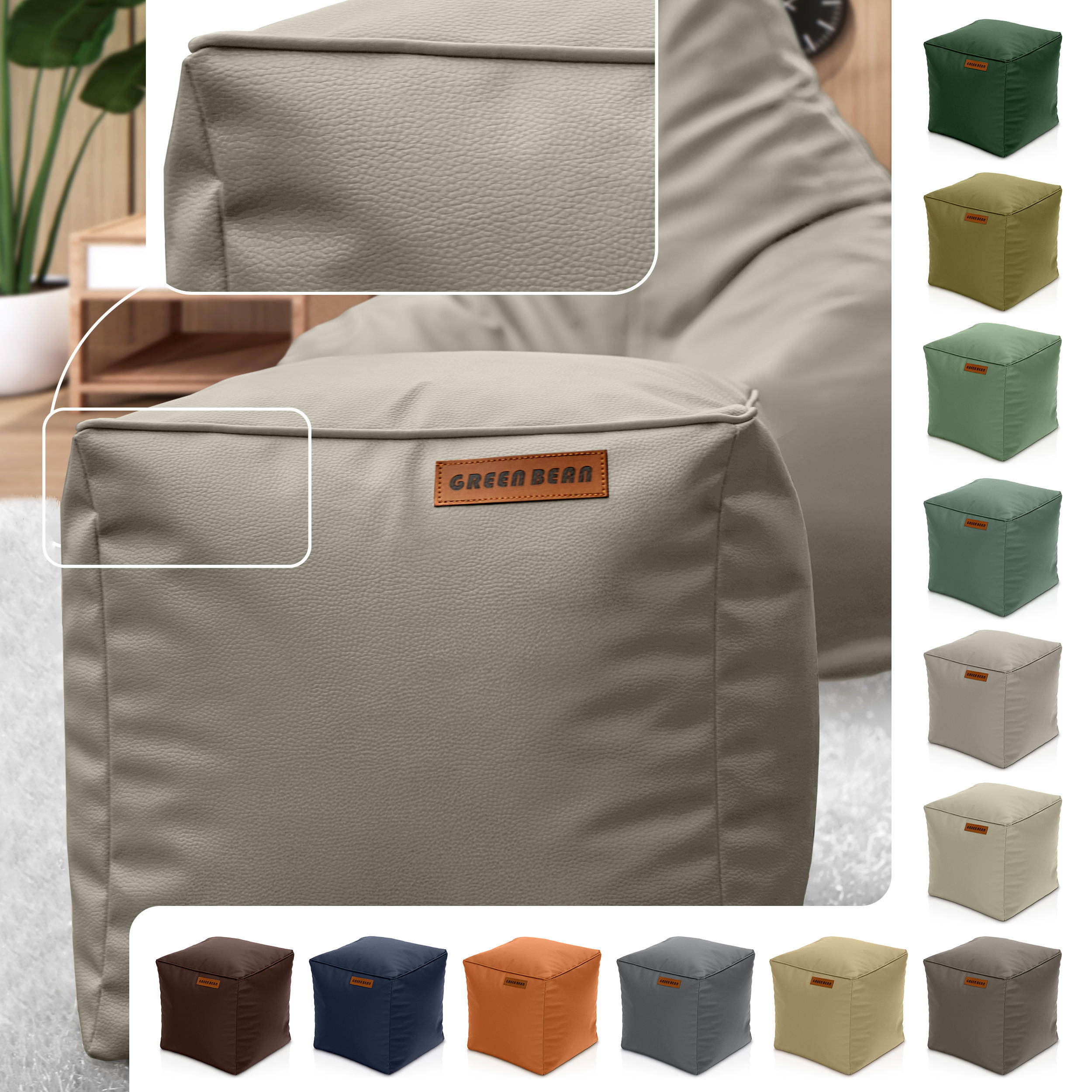 INDOOR HOCKER Cube eckig Kunstleder - Hellbraun, Textil (40/40/40cm) - Green Bean