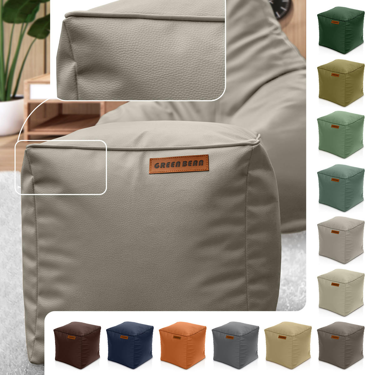 INDOOR HOCKER Cube eckig Kunstleder - Hellbraun, Textil (40/40/40cm) - Green Bean