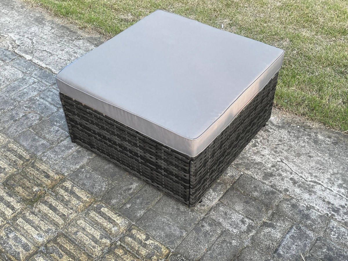 GARTENMÖBEL-SET MIT RECHTECKIGEM COUCHTISCH DOPPELSITZ-SOFA HOCKER Polyrattan Dunkelgrau Gemischt 5-Sitzer - Dunkelgrau, Metall - Fimous