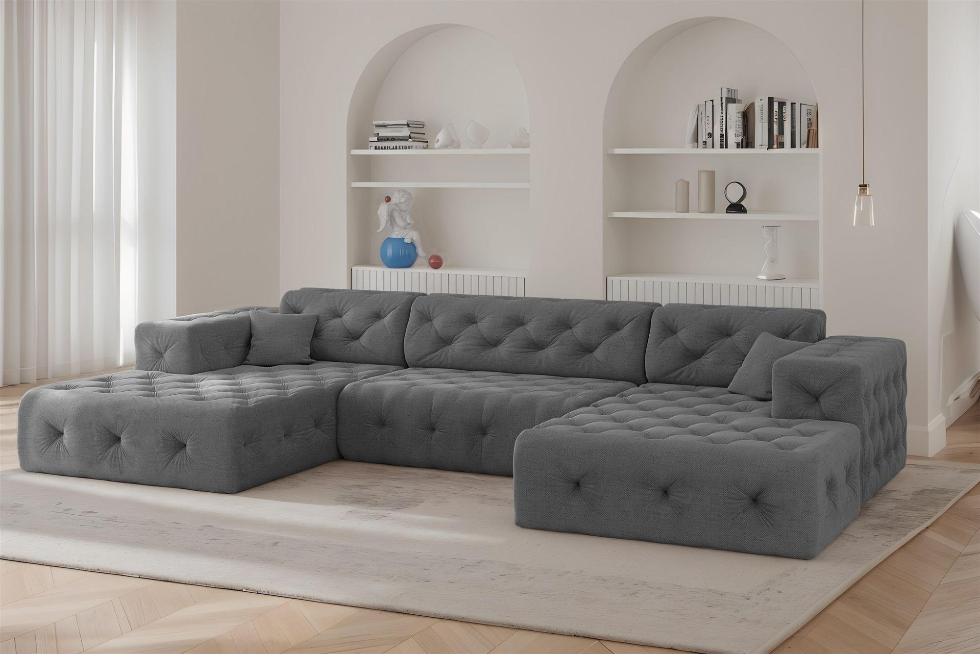 WOHNLANDSCHAFT Chantal In Moly - Anthrazit, Holzwerkstoff/Textil (350/78/171cm) - Fun Möbel