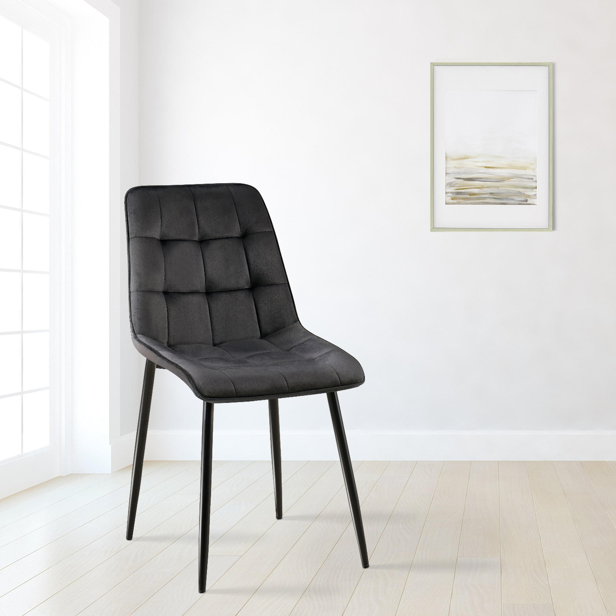 STUHL Samt schwarz - Schwarz, Textil/Metall (47/89/61cm) - CLP