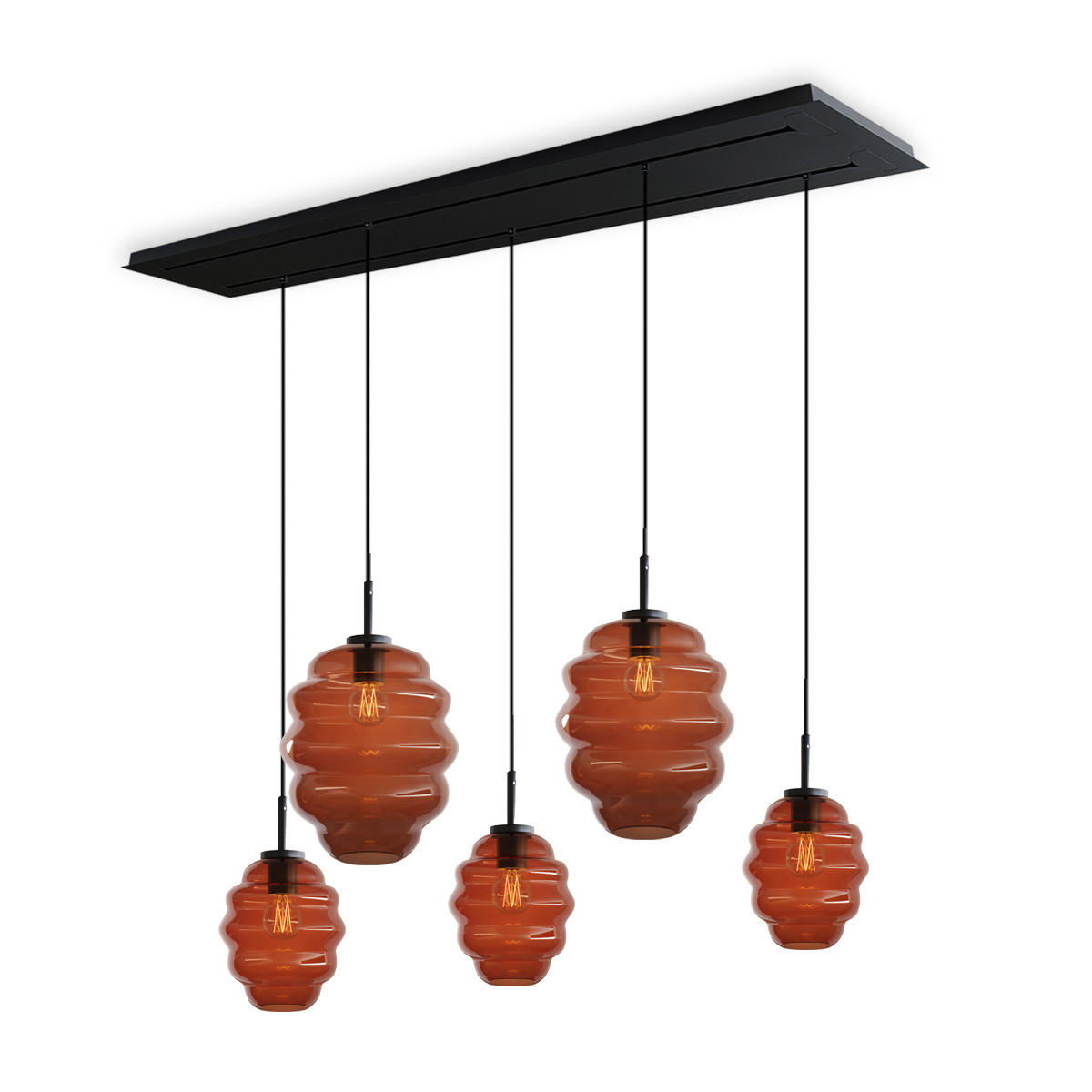 HÄNGELEUCHTE Echos 5-flammig Braun Ø 18/25cm - Schwarz/Braun, Glas (18/18/20cm) - s.luce