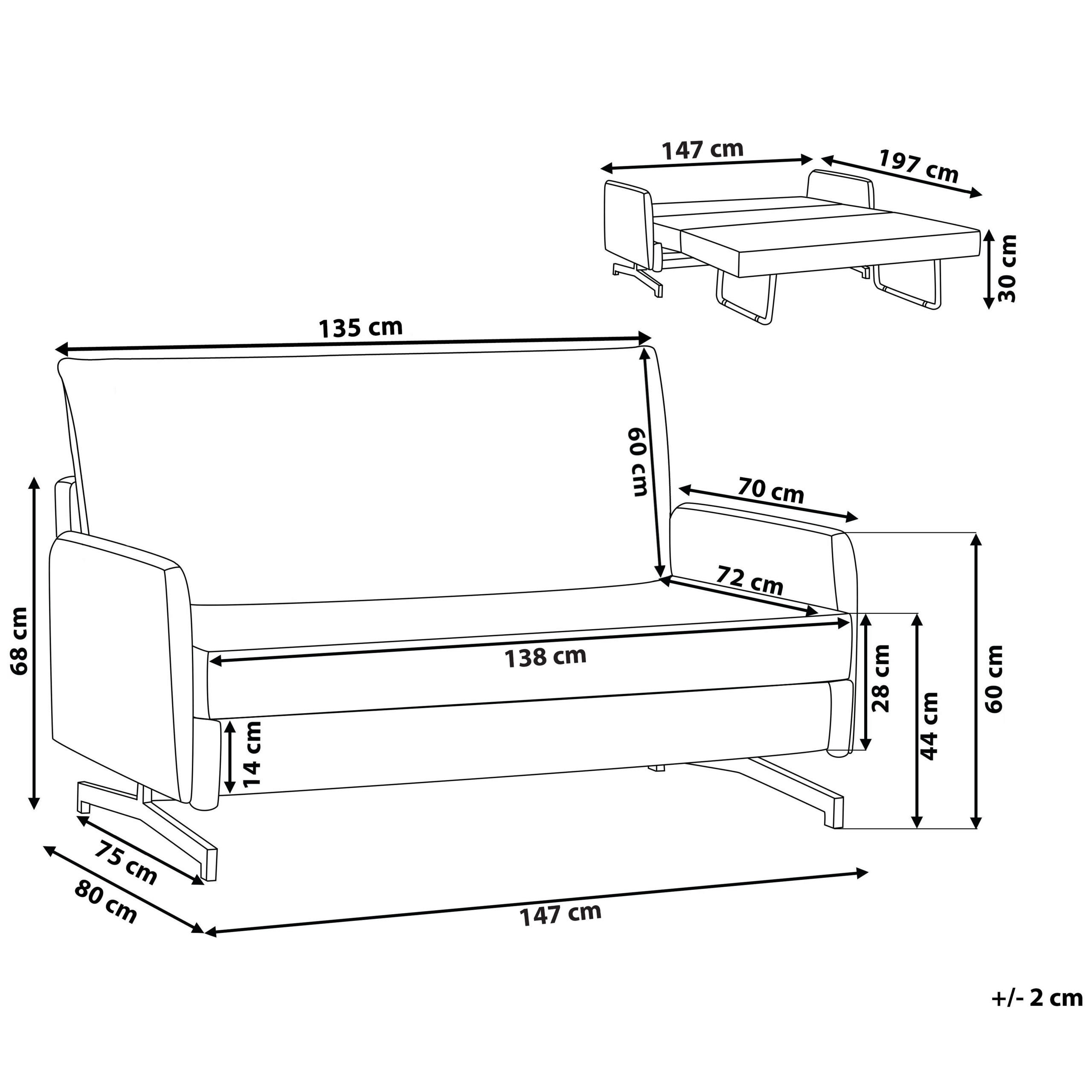 Thumbnail - Beliani 2-Sitzer-Schlafsofa, Grau, Textil, 147x68x80 cm, Wohnzimmer, Sofas & Couches, Schlafsofas