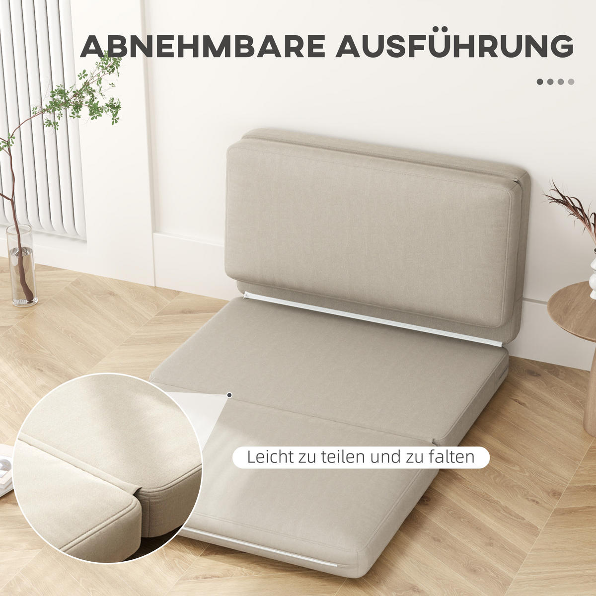 BODENSOFA 3-in-1 Klappbar Schlafsofa mit Samtoptik für Schlafzimmer, Wohnzimmer - Beige, Textil (120/10/275cm) - HOMCOM