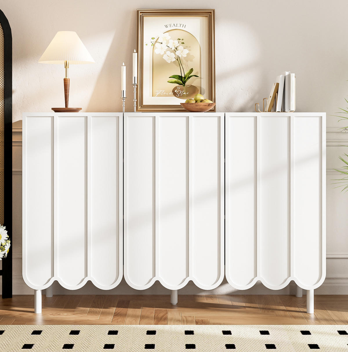 SIDEBOARD 120/35/80 cm Weiß aus MDF mit Wellentüren grifflos - Weiß, Holzwerkstoff (120/80/35cm) - OKWISH