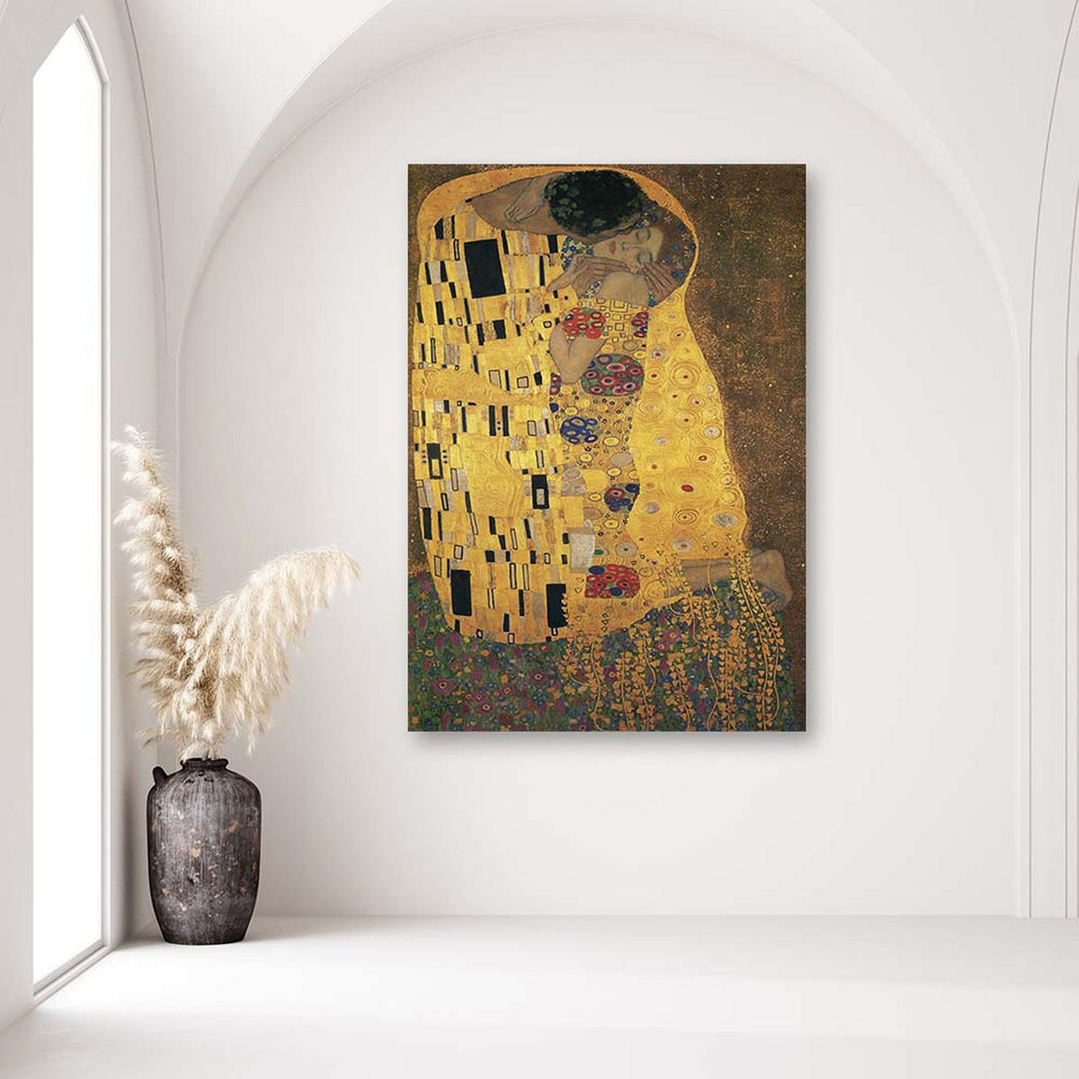LEINWANDBILD Der Kuss - G. Klimt Reproduktion 60x90cm - Gelb, Textil (60/90cm) - Feeby