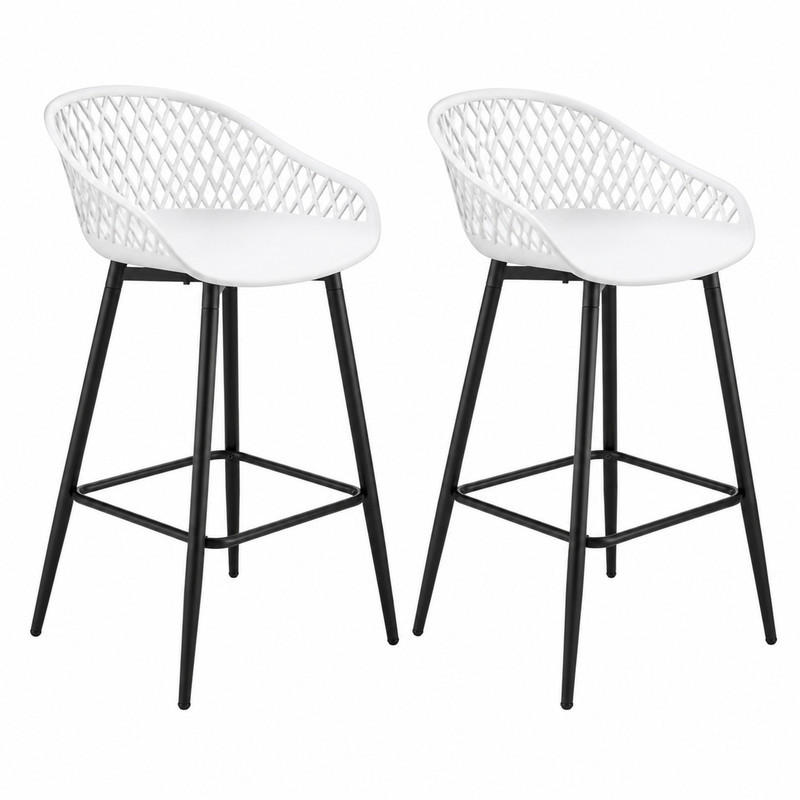 BARHOCKER 2er-Set mit Rückenlehne Weiß 47 x 84 x 48,5 cm - Weiß, Metall (47/84.5/48.5cm) - Meubliv