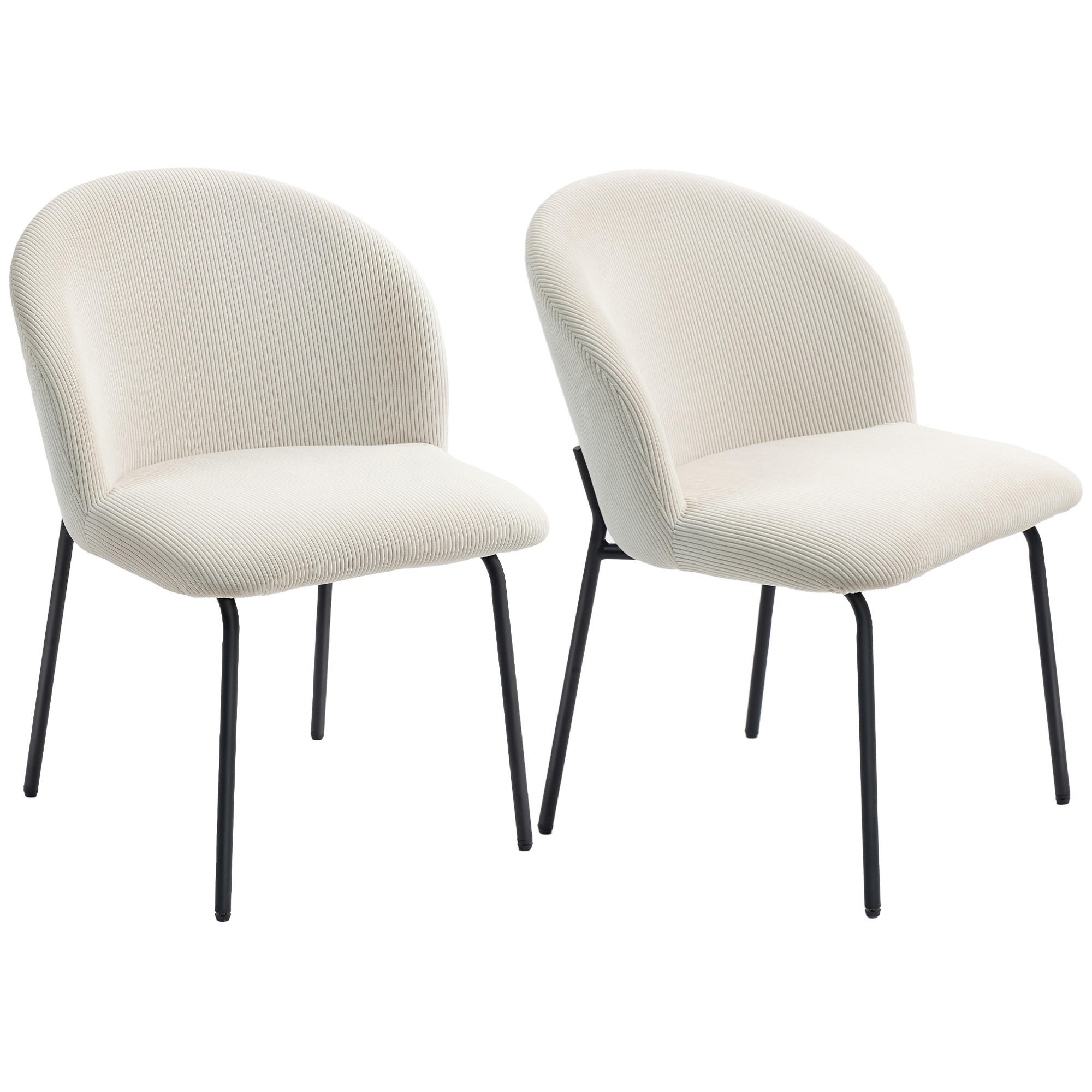 ESSZIMMERSTÜHLE 2er-Set DE-13297 Rippvelours & Stahlbeine Creme - Weiß, Metall (56/78/58cm) - ComfortXL