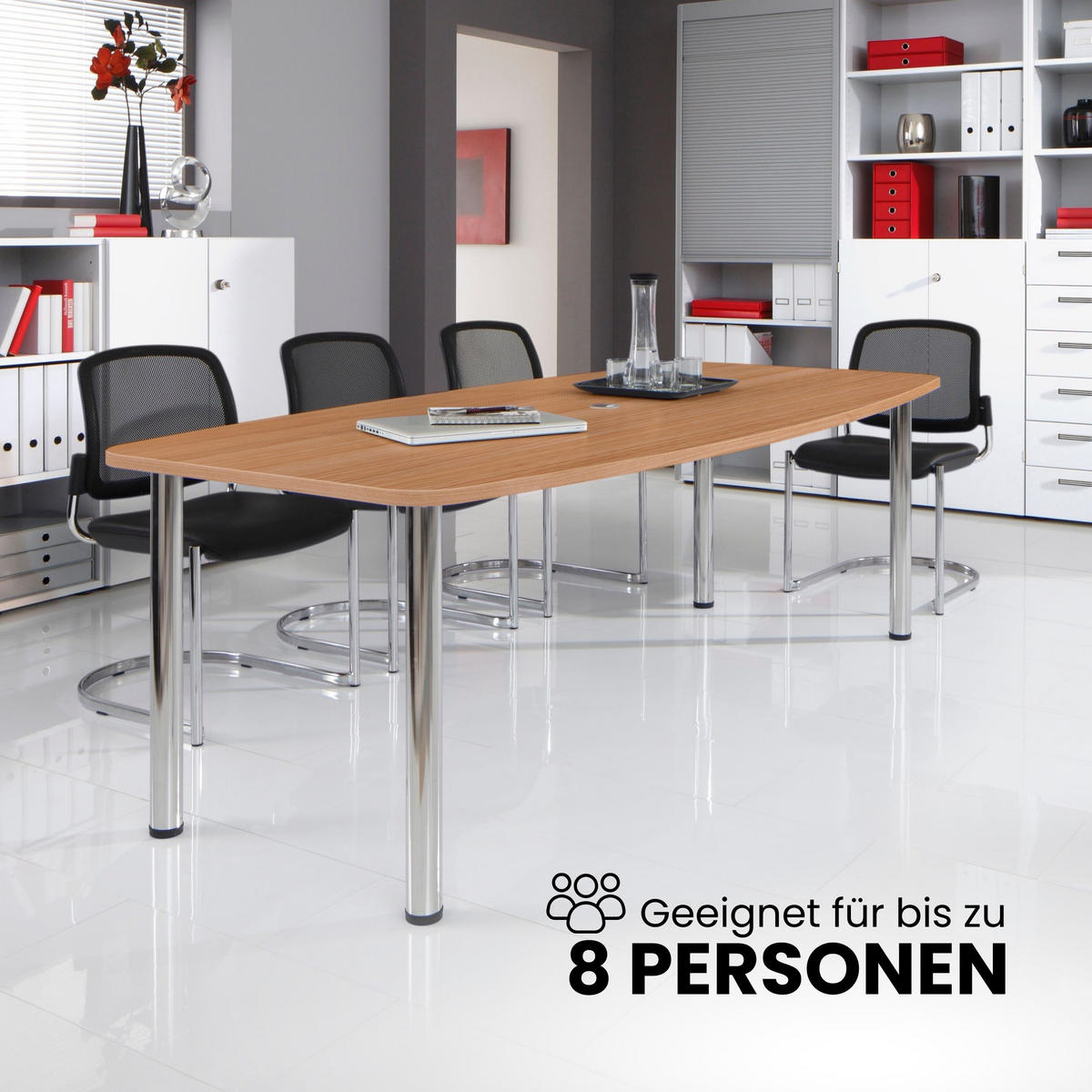 KONFERENZTISCH klein KT22 103/220/74,5 cm in Wildeiche/Chromfüße - Wildeiche/Chromfarben, Holzwerkstoff (103/220/74.5cm) - bümö