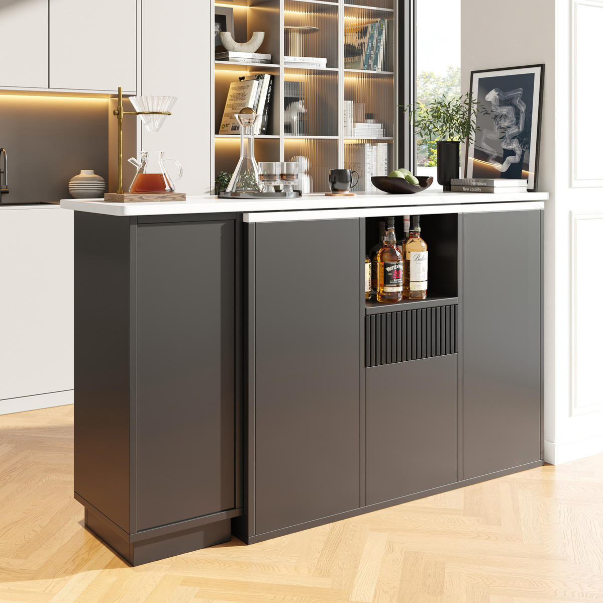 BARTISCH drehbar mit Stauraum 210 x 30 x 100,9 cm Schwarz - Schwarz, Holz (30/100.9/210cm) - Beauniv