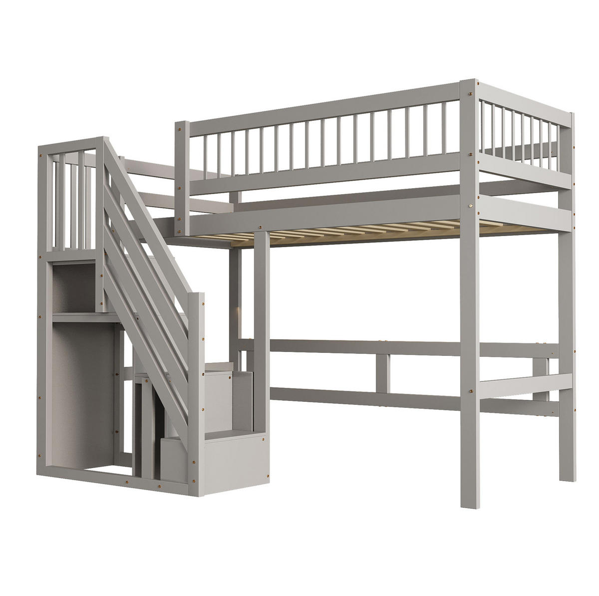 HOCHBETT 90/200 cm mit Aufbewahrungstreppe und Stauraum aus Holzwerkstoff, Weiß/Grau - Grau, Holzwerkstoff (90/200cm) - Redom
