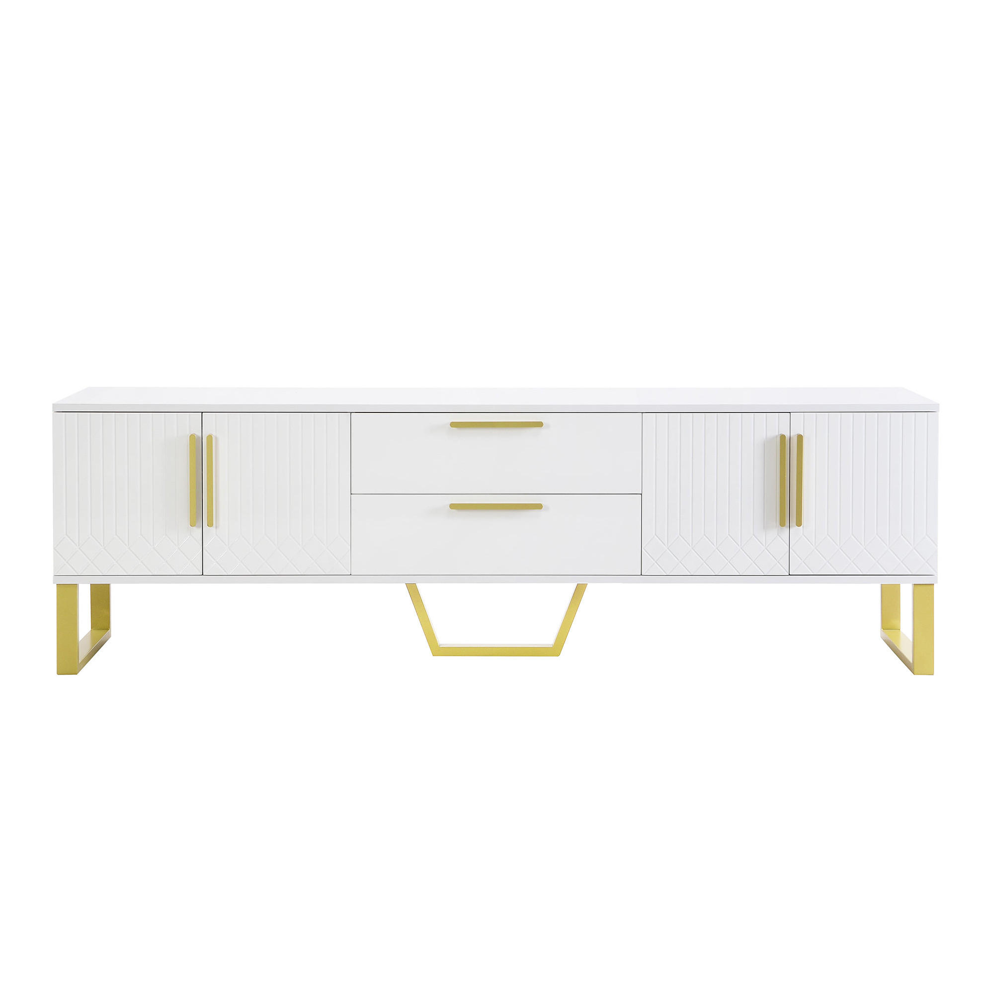 LOWBOARD 170/40/53.5 cm Weiß/Gold aus MDF in Hochglanzoptik mit 4 Türen und 2 Schubladen - Weiß, Holzwerkstoff (40/53.5/170cm) - OKMYHOME