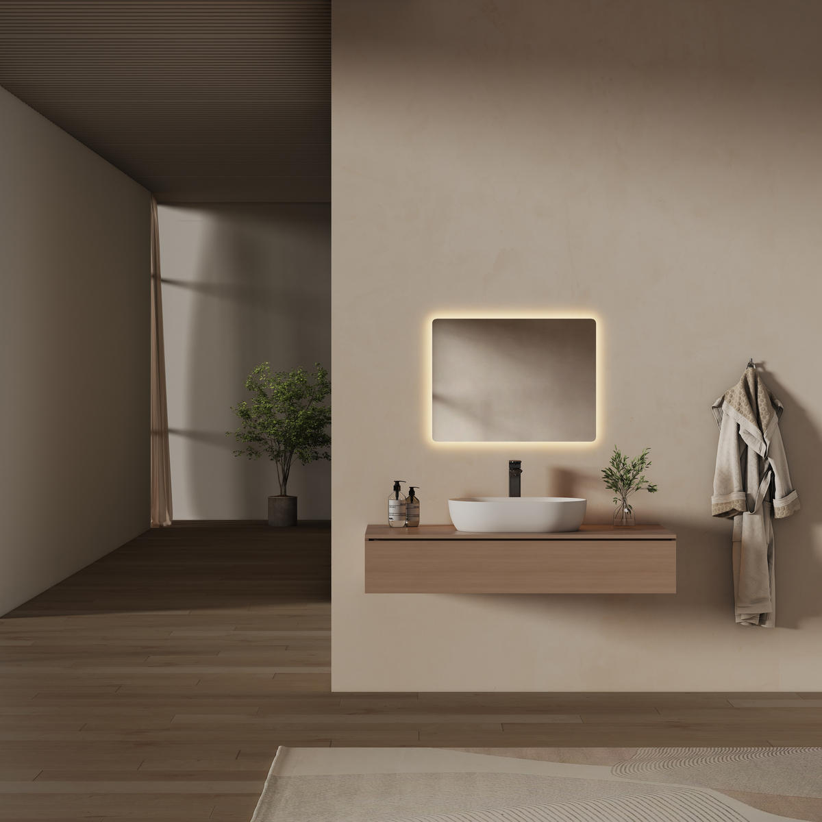 BADSPIEGEL mit Anti-Beschlag Beleuchtung Rechteckig 60/45 cm - Weiß, Glas (45/3.6/60cm) - EMKE