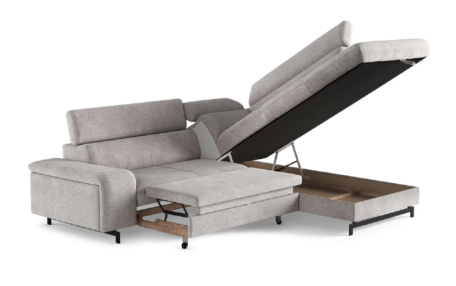 ECKSOFA mit Schlaffunktion und Bettkasten - Sandfarben/Schwarz, Kunststoff/Textil (215/262cm) - Cotta