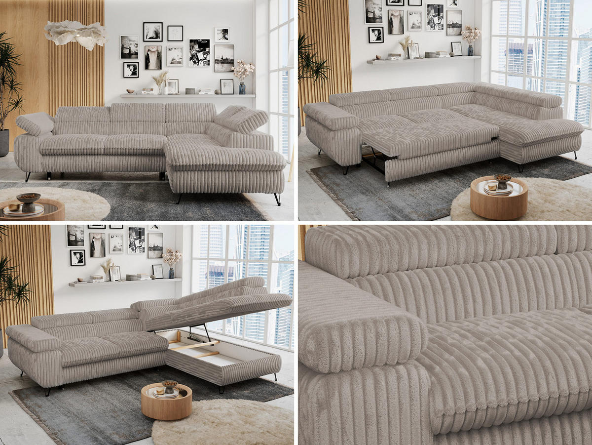 ECKSOFA PETER L Hellbraun Cord - Rechts Seite - Hellbraun/Schwarz, Textil/Metall (273/208cm) - MKS
