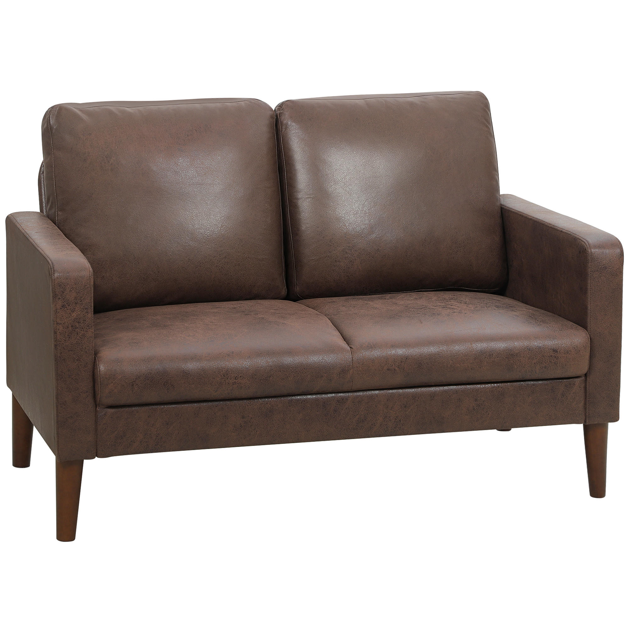 SOFA, 2-Sitzer, Lederoptik, Holzbeine, dunkelbraun, 130x78x85cm - Multicolor, Holzwerkstoff (130/85/78cm) - FORIOUS
