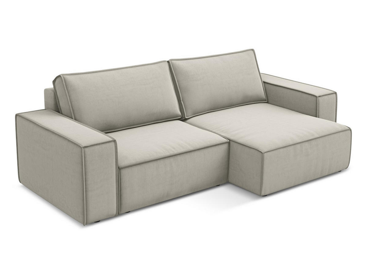 ECKSOFA mit Schlaffunktion Samt Stoff Creme - Perlmutt/Creme, Kunststoff/Textil (257/148cm) - Makamii