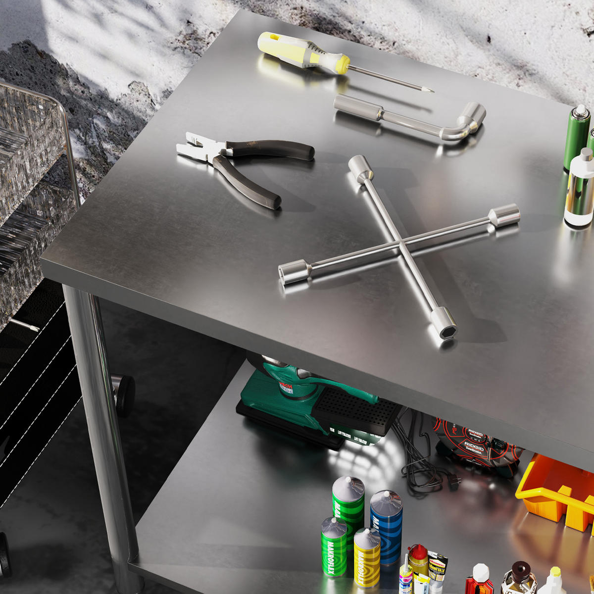 WERKBANK DE-18994 Edelstahl, 2 Ablagen, 90x60 cm Silber - Silberfarben, Metall (60/86/90cm) - ComfortXL